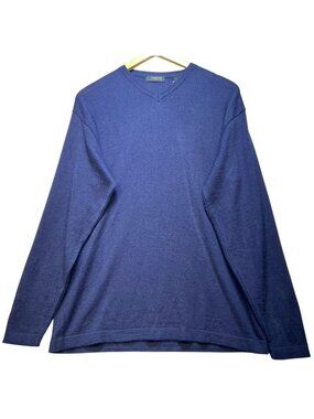 Cambridge Classics Men Merino Wool V Neck Pullover Sweater Long Sleeve Sz M Blue